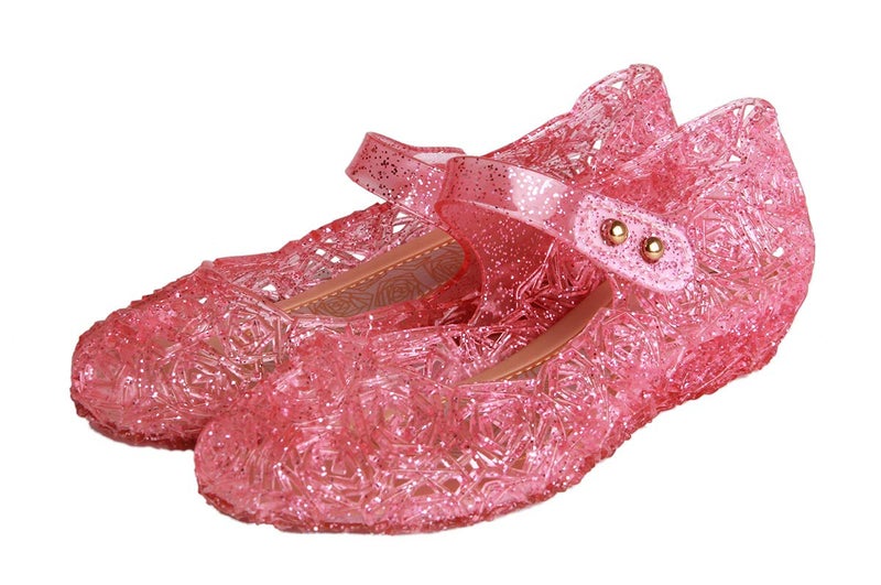 GUGUYeah Pink Princess Costumes Cute Jelly Flats Shoes,Cosplay Birthday Party Dress Up Sandals for Little Girls, Toddler or Kids - Image 1